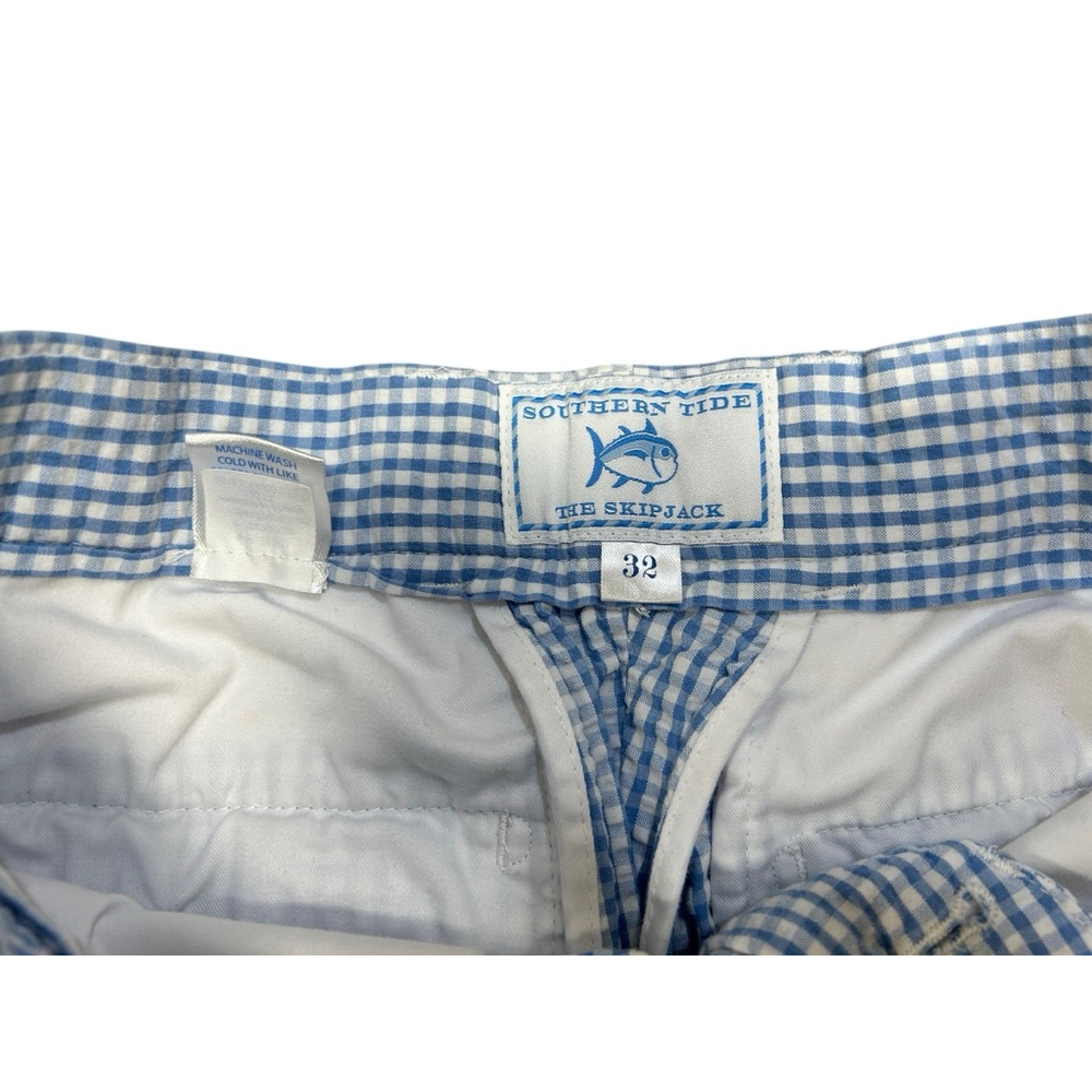 Men's Southern Tide Flat Front Shorts Waist 32 Blue White Seersucker - Picture 4 of 6